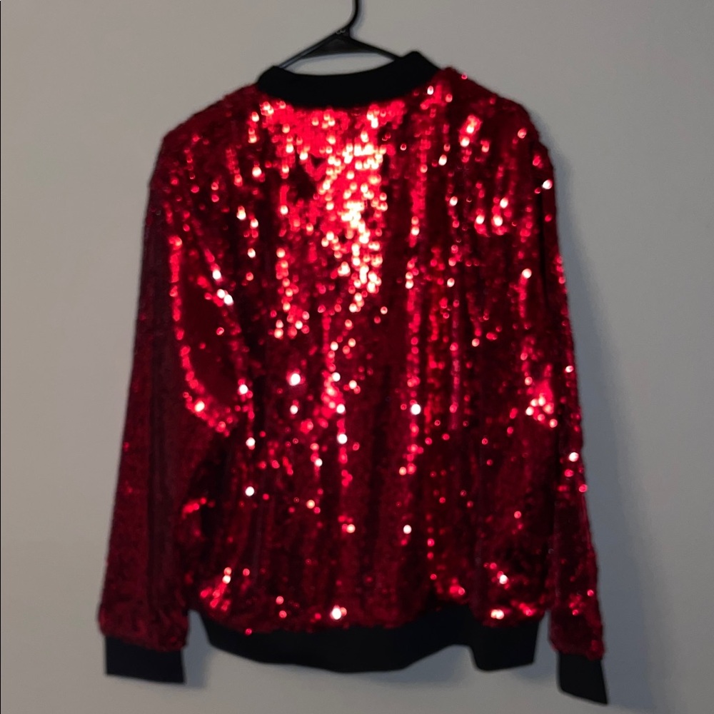 NWOT Sequin Red Women's Zipper Jacket Plus Size - Picture 3 of 4